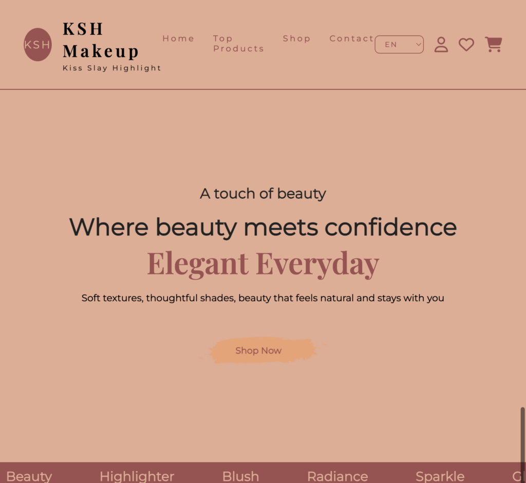 Interface du site web KSH Makeup, projet de maquillage et beauté conçu par Chaimae Fadoul