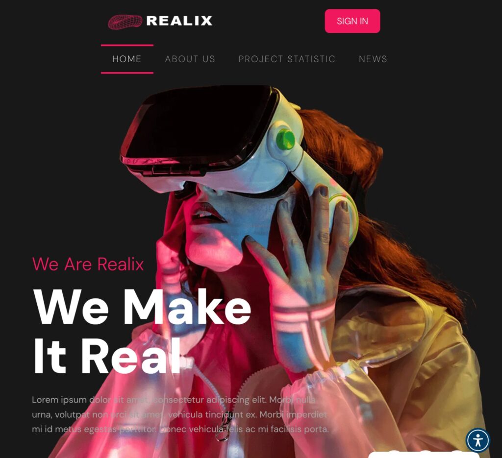 Interface du site Realix, projet de site web WordPress